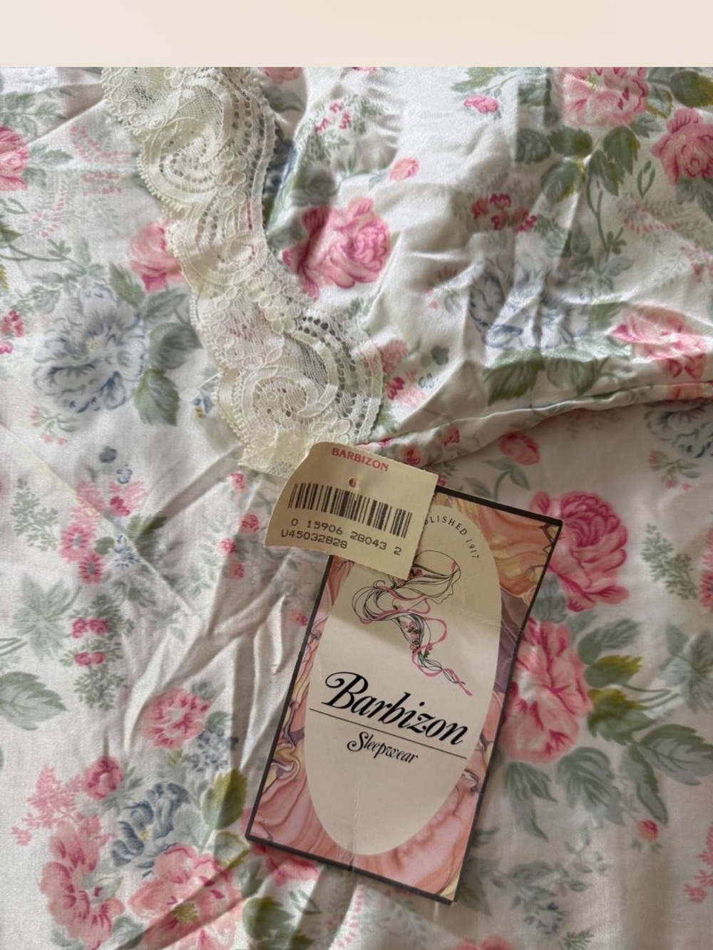 NWT Vintage 1980s Barbizon Floral Lace-Trim Cotton Blend Nightgown - Picture 6 of 7